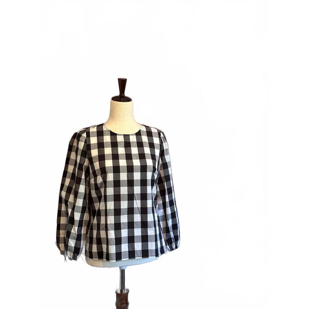 J.Crew Black and White Checkered Long Sleeve Blouse, Size 4